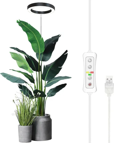 Luz de cultivo de plantas, luz LED yadoker de espectro completo para plantas de interior, altura ajustable, temporizador automático, bajo voltaje