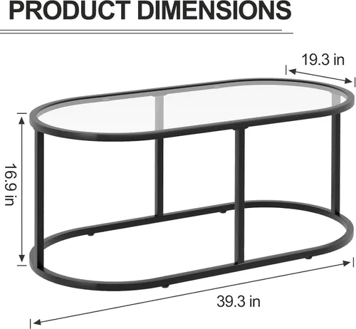 Miniatura 2 de Mesa de café Wolawu Mesas de café de vidrio negro para sala de estar, mesa de centro ovalada con marco de metal resistente, mesas de acento modernas