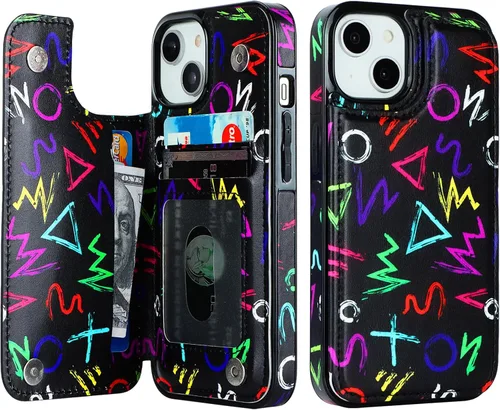 Miniatura 12 de HAOPINSH Funda tipo cartera para iPhone 14 con portarjetas, diseño de girasoles de bandera americana, tapa trasera abatible, folio, piel sintética