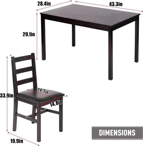Miniatura 7 de FDW Juego de mesa de comedor de madera maciza de 5 piezas para 4 Marrón Mesa de cocina de pino con sillas tapizadas Diseño que ahorra