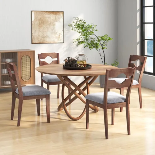 Miniatura 8 de GOFLAME Juego de 2 sillas de comedor tapizadas de tela con asiento acolchado, respaldo alto, marco de madera de goma, sillas laterales