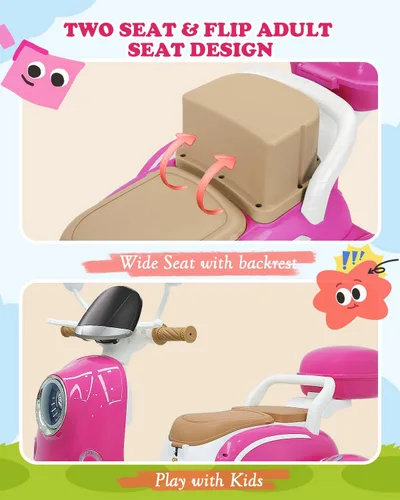 Miniatura 7 de motocicleta eléctrica de 12 V y 2 plazas para niños, scooter de moto con control remoto, caja de almacenamiento, música, luz LED, claxon, motor