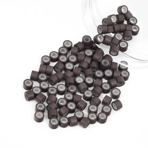 Miniatura 44 de Vlasy 100 Piezas Cuentas de Nano Anillo con Forro de Silicona para Extensiones de Cabello Humano con Nano Anillo 5 Colores Opcionales (Negro)