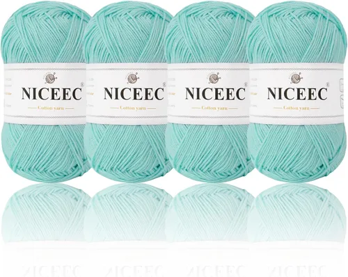 Miniatura 23 de NICEEC 4 madejas de hilo de algodón suave para bebé, 4 capas, manualidades DIY, peso fingering, hilo para manta para ganchillo y tejido, total 700