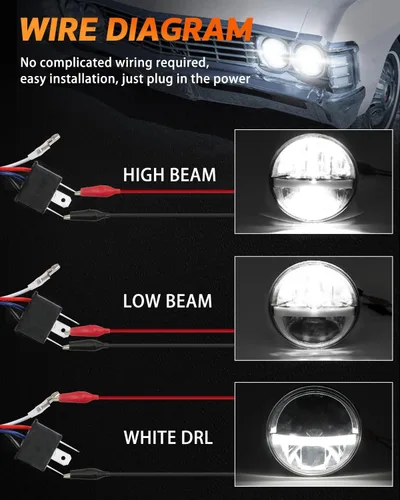 Miniatura 7 de UNI-SHINE Faro LED para motocicleta de 5.75 pulgadas, 5-3/4 pulgadas, aprobado por DOT, con DRL de haz alto y bajo, Plug and Play, faro clásico