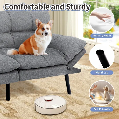 Miniatura 8 de MUUEGM Sofá cama futón de espuma viscoelástica, moderno sofá de oficina, cama convertible para espacios pequeños, apartamento, oficina, con respaldo