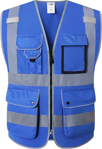 Miniatura 32 de JKSafety Chaleco de seguridad frontal con cremallera de alta visibilidad de 9 bolsillos de color dual MESH Lite Tira reflectante con ribete