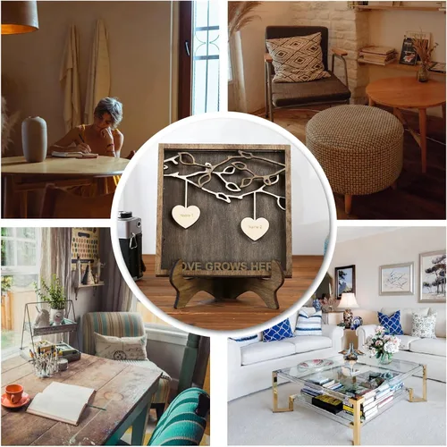 Miniatura 6 de Jeweidea Letrero familiar personalizado con 2-9 nombres, marco de madera personalizado del árbol de la vida, placas de madera grabadas, decoración 2