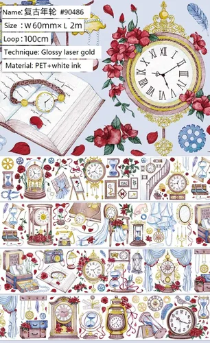 Cinta washi de PET de diseño vintage de mariposa y universo estrellado con efecto láser/luz de concha para decoración de bricolaje (90486)