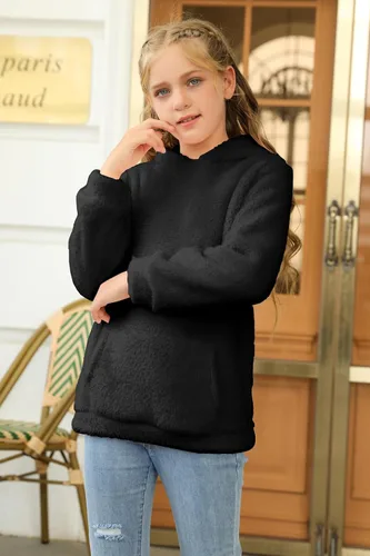 Miniatura 4 de Haloumoning Sudadera con capucha de forro polar mullido para niñas de 4 a 15 años