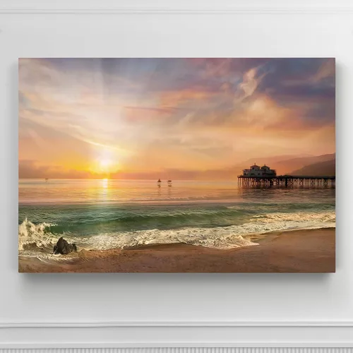 Miniatura 2 de Renditions Gallery - Impresiones de arte natural en lienzo, puesta de sol vespertina en playa de arena tranquila, obra de arte para colgar