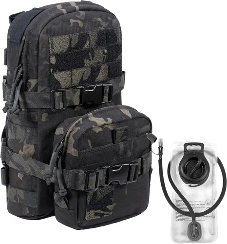 Miniatura 13 de Paquete de Hidratación Táctica Pequeña MOLLE Transportador de Vejiga de Agua para Exteriores para Chaleco Mochila, Negro, Pequeño, Mochilas Daypack