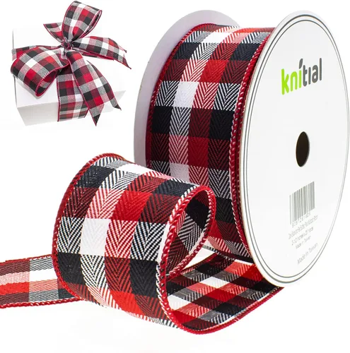 Miniatura 9 de Buffalo - Cinta a cuadros con alambre de 2-1/2 pulgadas x 25 yardas, cinta negra y roja para envolver regalos, manualidades y decoraciones