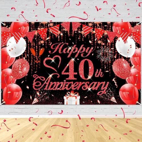 Miniatura 8 de Cartel de decoración del 50º aniversario de boda, pancarta de oro blanco con el texto en inglés "Happy 50th Anniversary" para mujeres y hombres