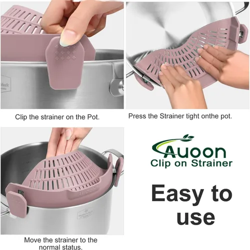 Miniatura 4 de AUOON - Colador grande con clip para todas las ollas y sartenes, colador de silicona de gran tamaño, diseño familiar, colador de pasta, colador