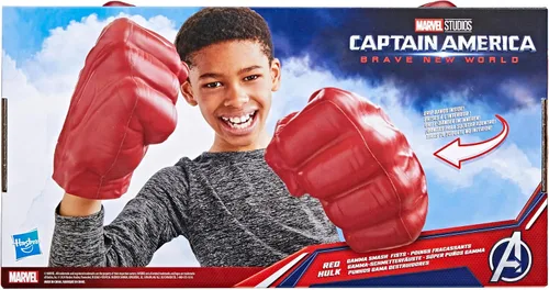 Miniatura 3 de Marvel Vengadores Capitán América: Nuevo Mundo Valiente Puños Gamma de Hulk Rojo, Juguete de Espuma Blanda para Juegos de Rol, Juguetes
