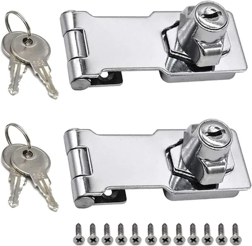 Cerraduras de cerrojo con llave, 2 piezas de aleación de zinc plateado giratorio cerrojo de bloqueo con llave para puerta, gabinete, escritorio,