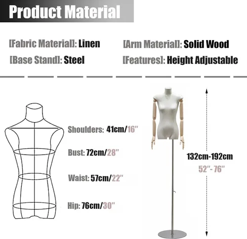 Miniatura 6 de Adjustable Female Mannequin Dress Form Torso 52″-76″ with Metal Base - Perfect for Sewing, Retail Displays, Jewelry Showcases, Fashion Design