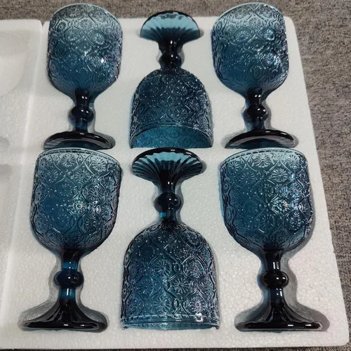 Miniatura 2 de Taganov Juego de 6 copas de vino de vidrio azul vintage, cristalería para beber con tallo, 12 onzas, 350 ml, para bodas, fiestas, barra