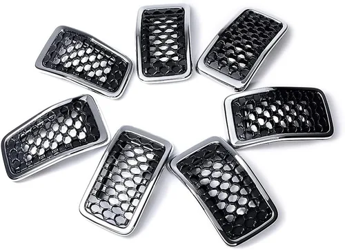 Miniatura 10 de Juego de insertos de rejilla de malla de panal de abeja, color negro, kit de moldura cromada compatible con Jeep Cherokee 2014-2018