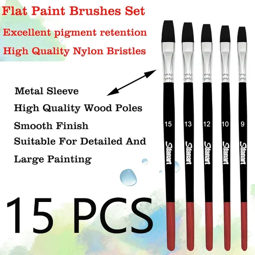 Miniatura 6 de Sdanart Pinceles de pintura plana, 15 piezas de diferentes tamaños, juego de pinceles planos para acuarela, tinta de aceite de gouache acrílico