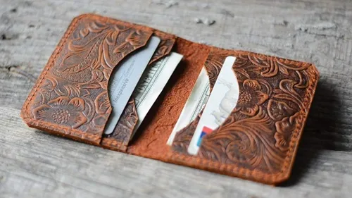 Miniatura 5 de Cartera minimalista de cuero para hombre, hecha a mano, para regalo, estilo de flores marrones, estilo 2, Flor Brown2, Style2