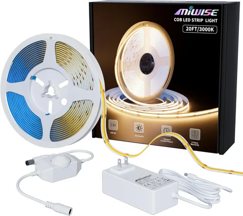 Miniatura 9 de MIWISE COB - Tira de luz LED de 32.8 pies/10m, CRI 90+ blanco cálido 2700K, alto lumen, regulable, súper brillante, flexible, DC24V, cinta de luz