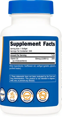 Miniatura 5 de Nutricost Cápsulas blandas de vitamina D3 de 2000 iu, 240 cápsulas blandas, sin OMG y sin gluten