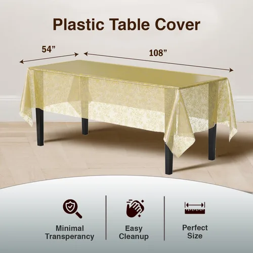 Miniatura 2 de Exquisite Mantel rectangular de plástico de encaje, paquete de 12 manteles de encaje rectangulares de 54 x 108 pulgadas, mantel floral transparente