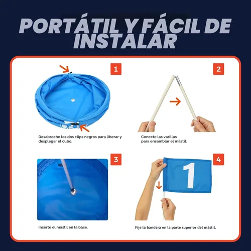 Miniatura 6 de TOY Life Juego de golf de 6 hoyos, juego de cubo de golf para adultos y niños, campo de golf de práctica con pelotas y bandera, juego de patio