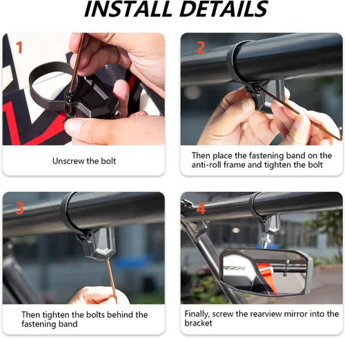 Miniatura 5 de SHEJISI Espejo retrovisor UTV para jaula antivuelco de 1.5 a 2.0 pulgadas, nuevos espejos RZR con ajuste simple del ángulo de visión, compatible