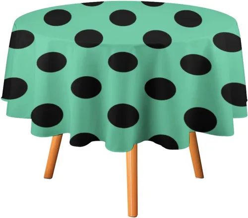 Miniatura 12 de Mantel redondo lavable de lunares negros sobre beige de 50 pulgadas para cocina, comedor, fiesta, decoración moderna