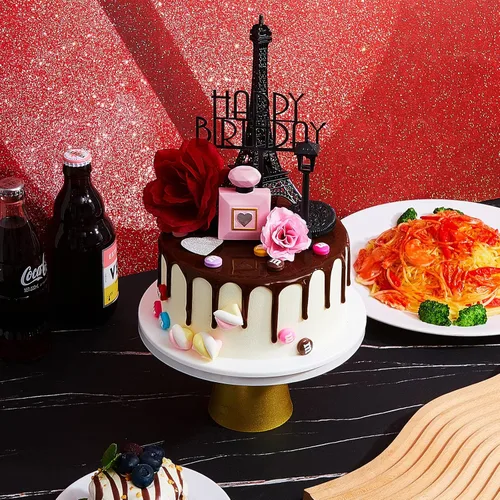 Miniatura 4 de Juego de 8 decoraciones para tartas de la Torre Eiffel de París, decoración romántica de 7 pulgadas con lámpara de calle y rosa para cumpleaños