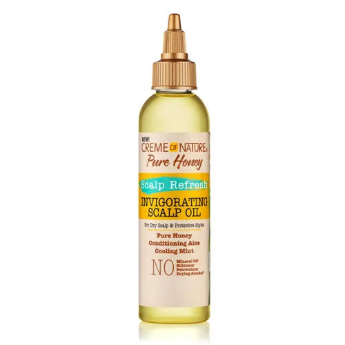 Creme of Nature Pure Honey Scalp Refresh Aceite de tratamiento vigorizante para el cuero cabelludo, fórmula ligera con menta y aloe, humedad y