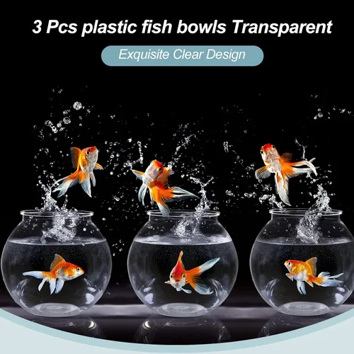 Miniatura 5 de Mifoci 3 peceras de plástico transparente de 100 onzas Goldfish Bowl multiusos redondo de escritorio para acuario transparente para el hogar