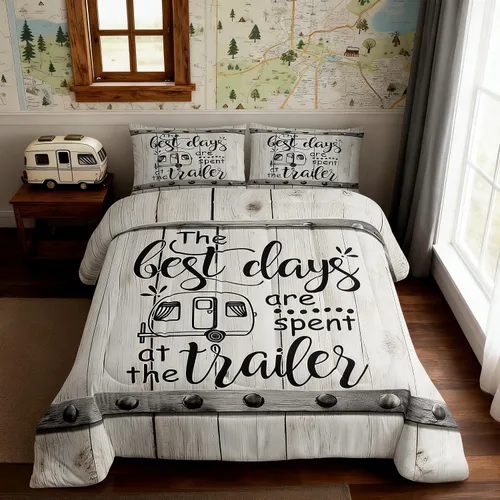 Miniatura 50 de Juego de Edredón para Acampar Feliz para Niños Tamaño Individual, Juego de Ropa de Cama Rústica de Aventura de Granja y Cabaña, Decoración