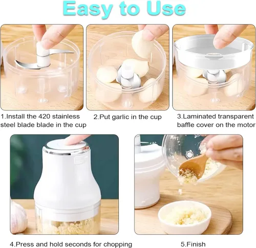 Miniatura 4 de Picador de ajos, mini procesador de alimentos, picador mini recargable por USB, potente triturador de ajos, licuadora para verduras, picadora