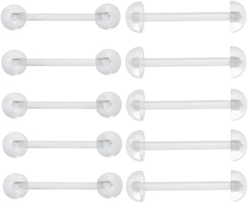 Oasis Plus 10pcs 14G transparente flexible plástico retenedor lengua anillo pezón barra 0.236 in bolas cuerpo piercing