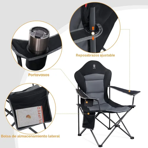 Miniatura 6 de EVER ADVANCED Silla plegable de camping con respaldo alto acolchado, paquete de 2 sillas de césped portátiles de gran tamaño, ligeras, resistentes
