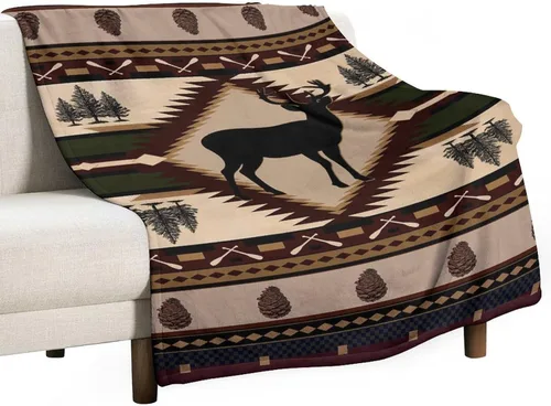 Mantas de franela retro con alces y ciervos, estilo vintage de cabaña campestre rústica de montaña y granja, manta de cama para sofá, silla y cama,