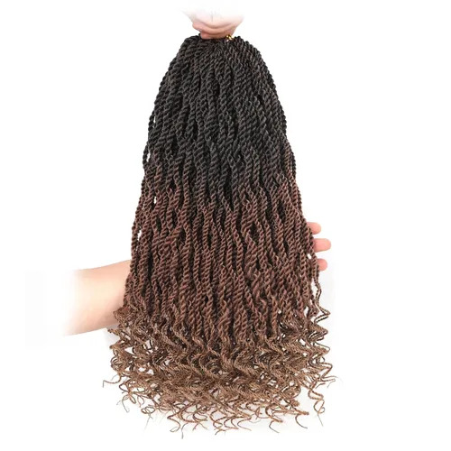 Miniatura 24 de Leeven Cabello de Ganchillo Rizado Senegalés de 12 Pulgadas, 8 Paquetes Trenzas de Ganchillo Cortas Ombre Marrón, Trenzas Havana Pequeñas #T30