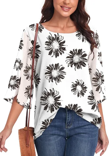Miniatura 2 de Blusa de gasa de verano para mujer, estilo casual, manga 34, holgada, de malla, para mujer