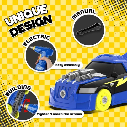Miniatura 3 de GILOBABY 26 piezas de juguetes desmontables para niños, coche de carreras con taladro eléctrico, sonidos y luces, juguetes de construcción