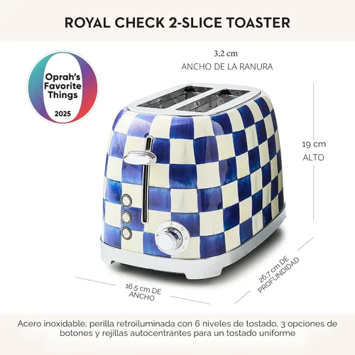 Miniatura 5 de MACKENZIE-CHILDS Tostadora de 2 Rebanadas, Tostadora Decorativa para Cocina, Azul y Blanco de Royal Check