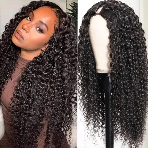Miniatura 29 de Pelucas de Raya en V Rizadas con Forma de V para Mujeres Negras, Sin Mechas Fuera, Mejora de Raya en U, Sin Pegamento, Peluca Completa con Clip