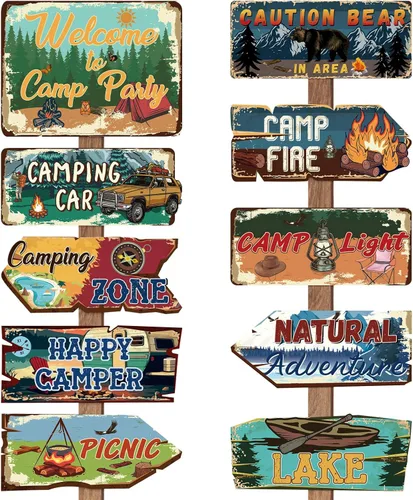 Miniatura 11 de Hooqict 20 piezas de señal de fiesta safari para bienvenida a la fiesta temática de safari en la selva, señales direccionales, decoraciones
