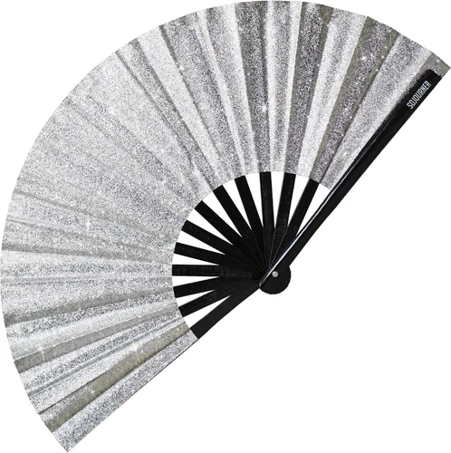 Miniatura 18 de SoJourner Bags Rave Fan – Ventilador plegable grande – Ventilador de mano Clack para raves, Halloween, Burlesque, trajes de arcoíris para mujeres