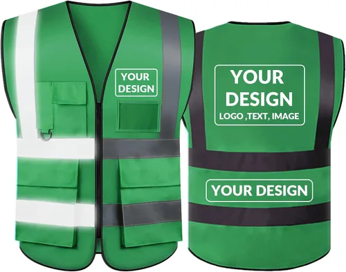 Miniatura 26 de BeautyWill Chaleco de seguridad con logotipo personalizado, Hi Vis Clase 2, chaleco reflectante de construcción unisex con 5 bolsillos