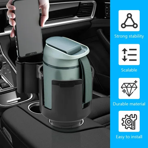 Miniatura 8 de Paquete de 1 expansor de portavasos de automóvil 2 en 1 adaptador con base expandible, gancho para reposacabezas de asiento de automóvil, paquete