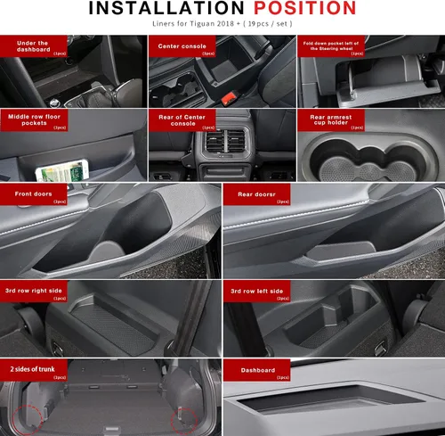 Miniatura 7 de Auovo Alfombrillas antipolvo para Volkswagen VW Tiguan accesorios 2024 2023 2022 2021 2020 2019 2018 personalizados portavasos, puertas y consolas